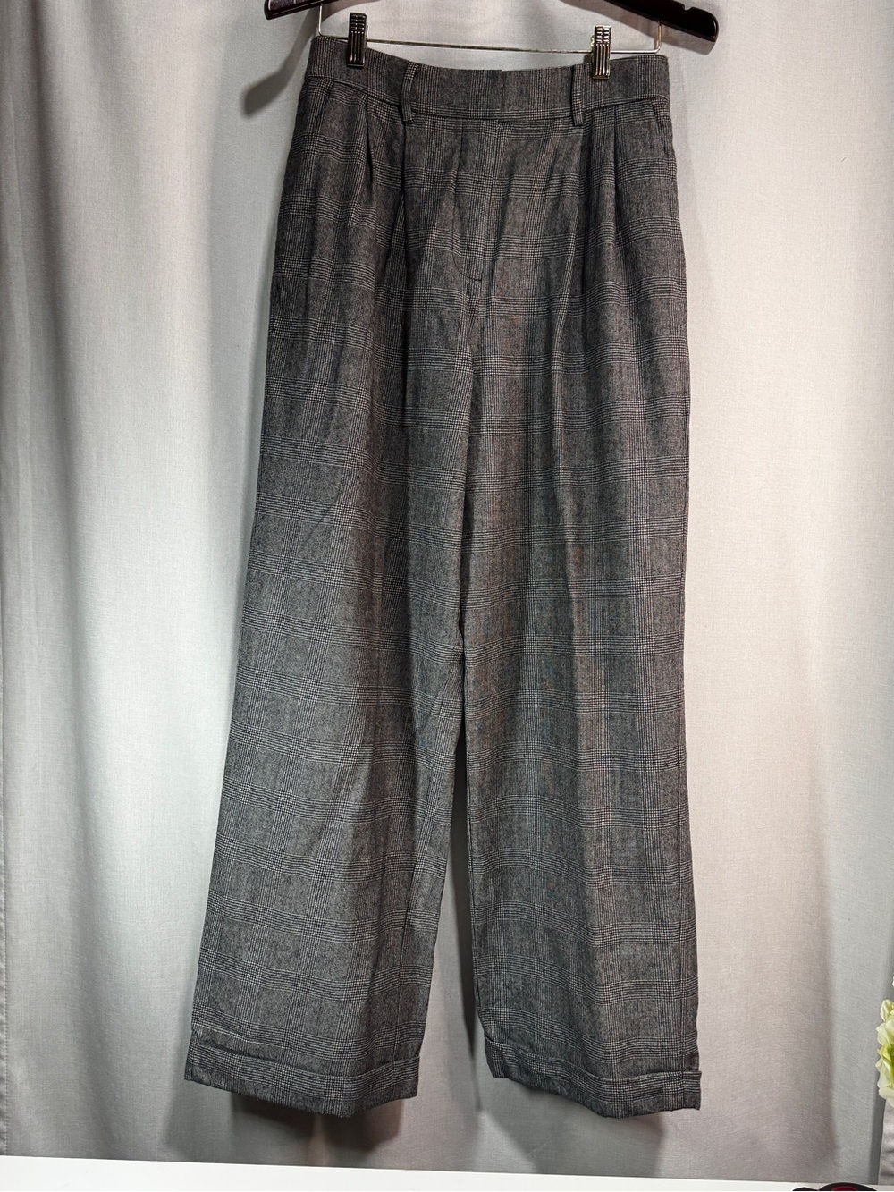 LILYSILK Womens 10 Gray Plaid Pleated Wool/Silk Twill Tapered Lined Pants